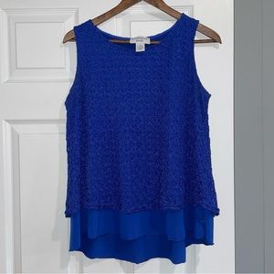 Peck & Peck Womens Double Layered bright cerulean blue Sleeveless Tank Top